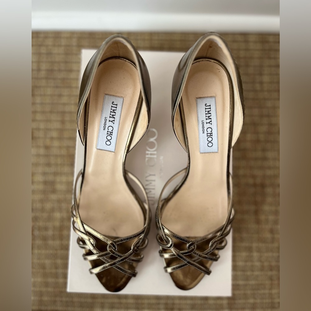 Jimmy Choo Gold Strappy Kitten Heels